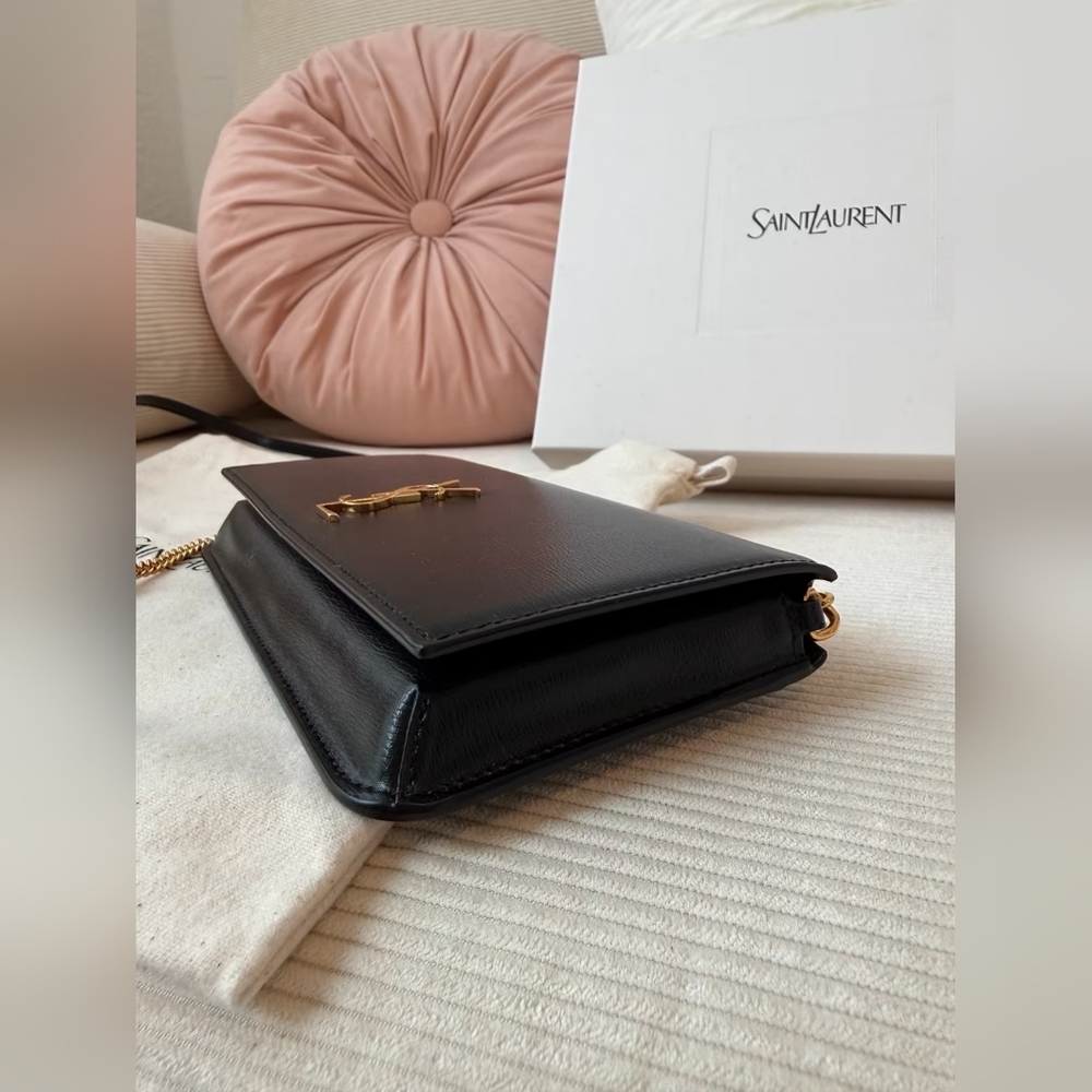 Yves Saint Laurent Cassandre Phone Holder Leather Chain Wallet Purse - Picture 6 of 11